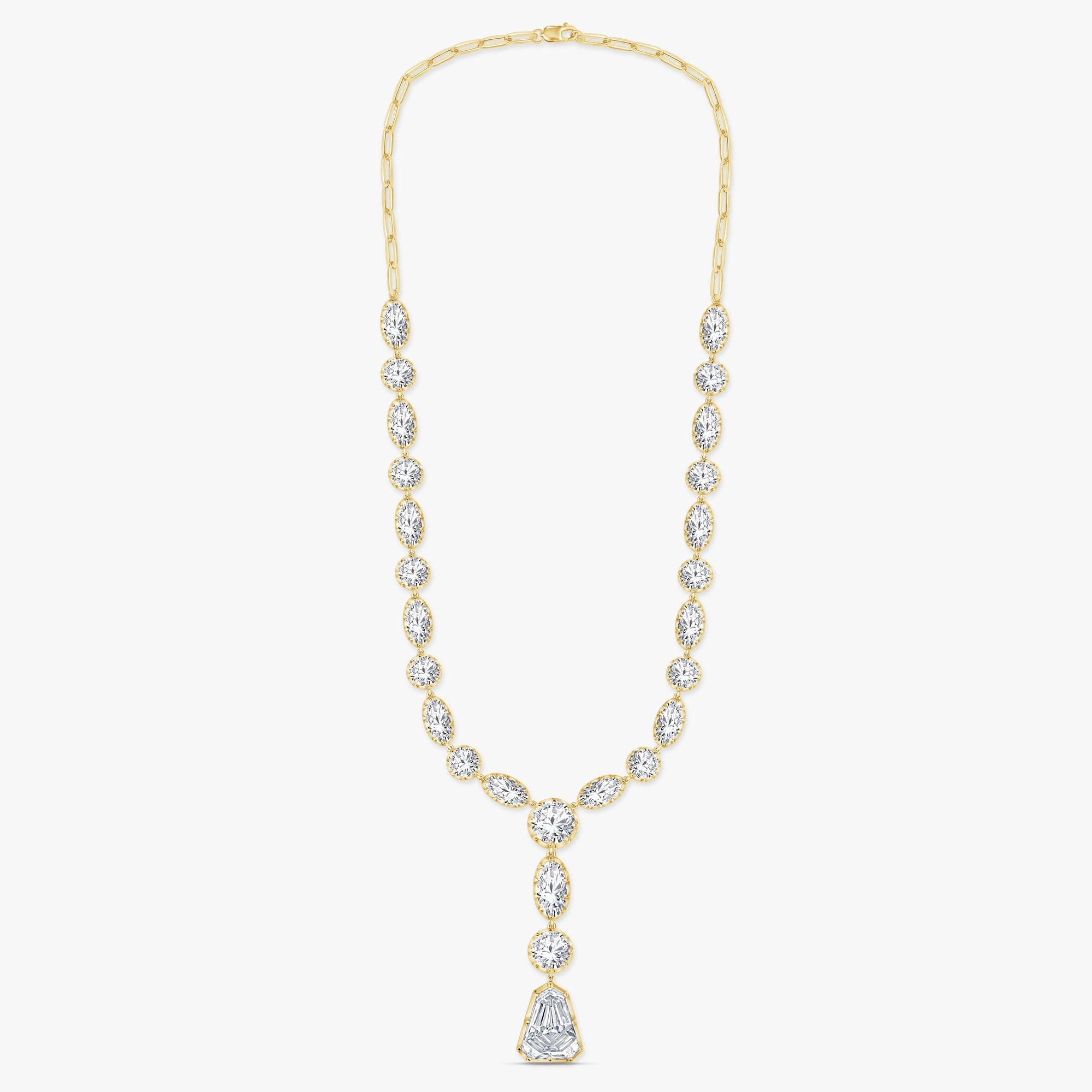 35.00 Carat Shield and Oval Cut Lab Grown Diamond Teardrop Necklace