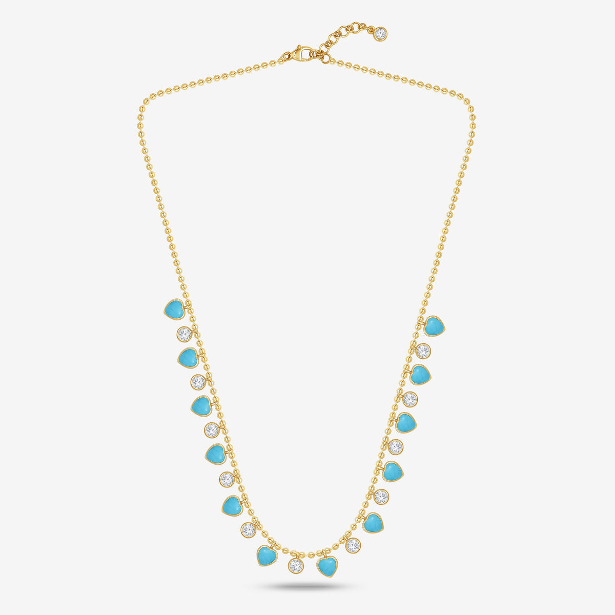 7.76 CTW Heart Turquoise & Round Lab Grown Diamond Ball Chain Necklace