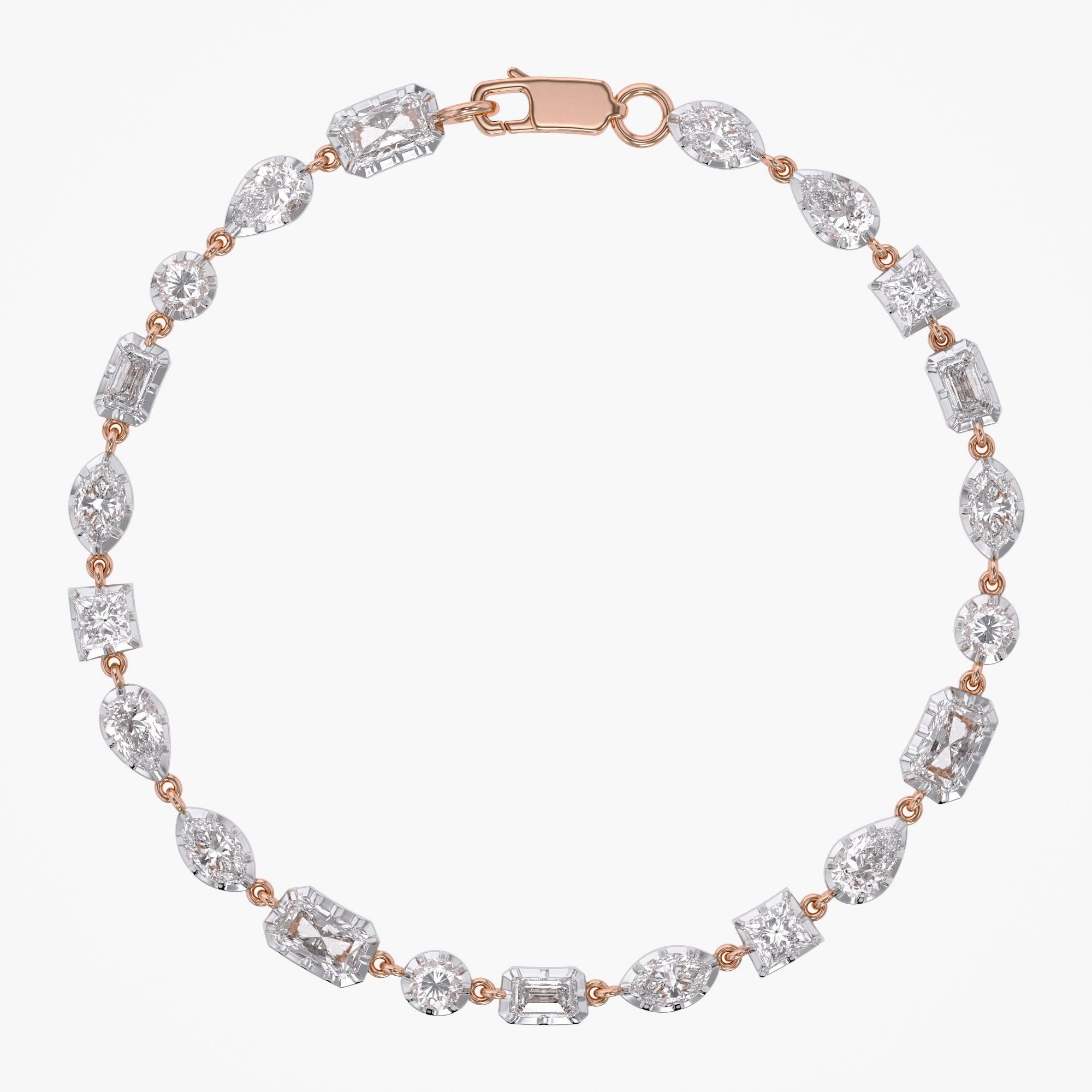 Multi Shape 4.40 Carat Lab Grown Diamond Two Tone Bracelet