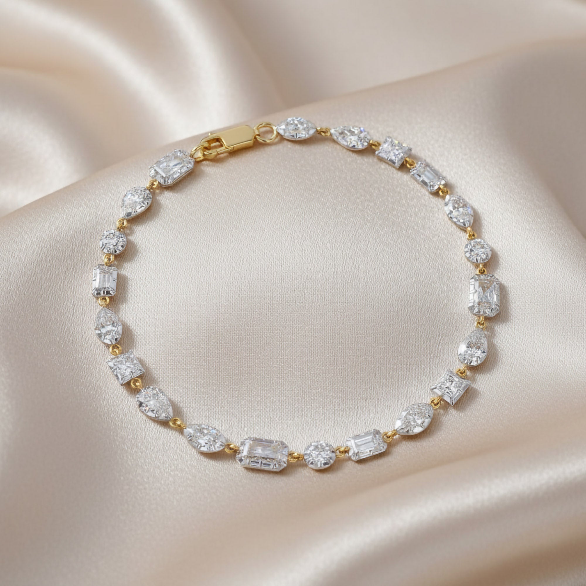 Multi Shape 4.40 Carat Lab Grown Diamond Two Tone Bracelet