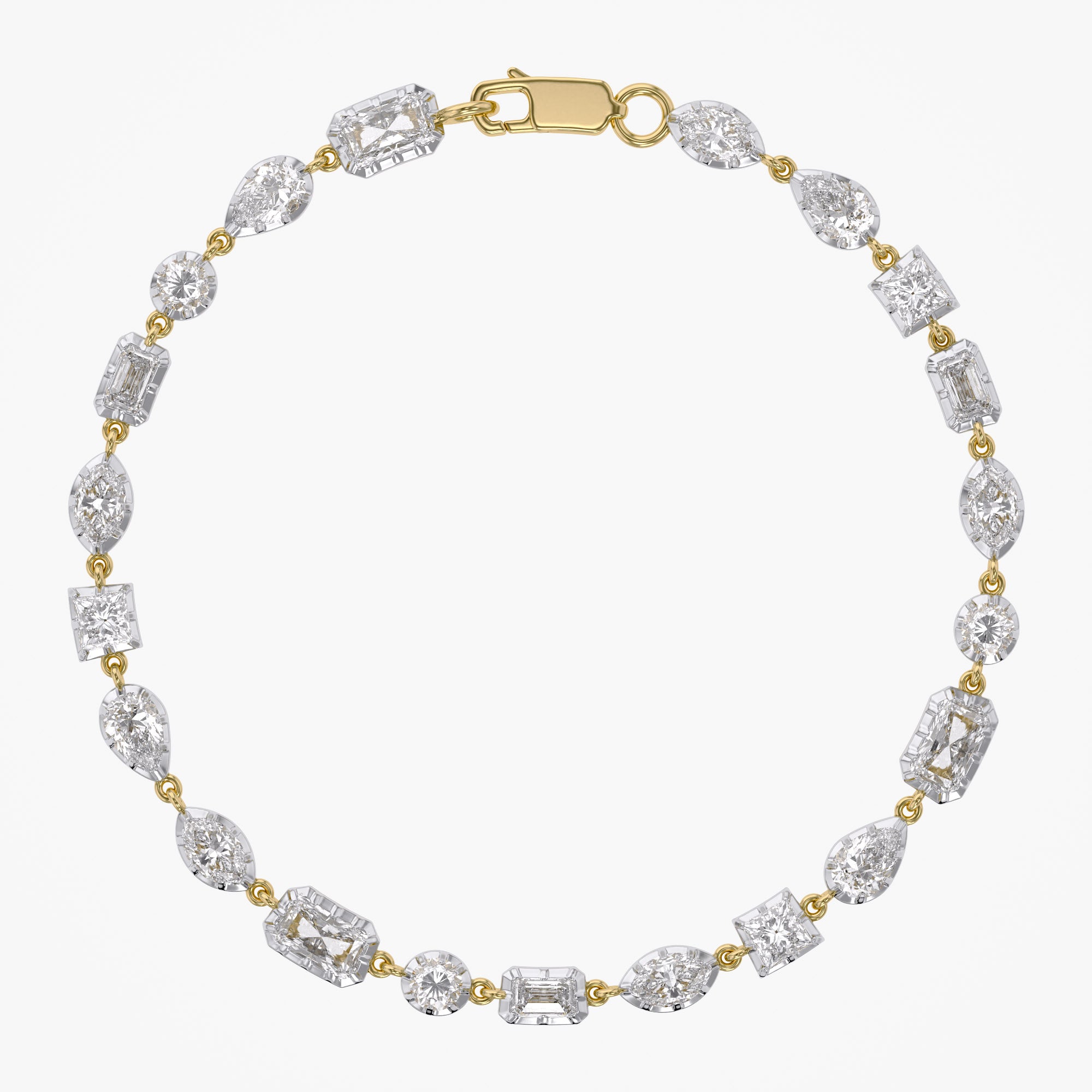 Multi Shape 4.40 Carat Lab Grown Diamond Two Tone Bracelet
