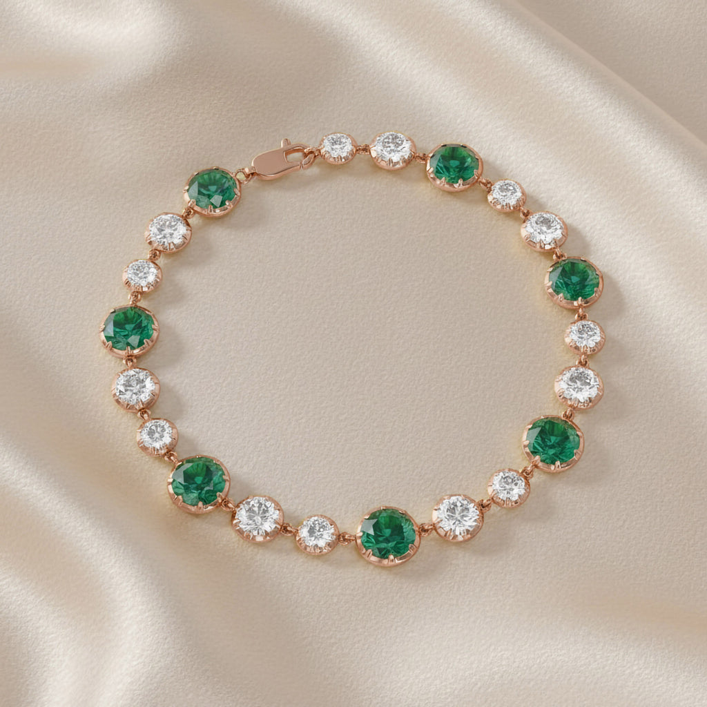 Round Cut 10.95 Carat Lab Diamond and Gemstone Georgian  Bracelet