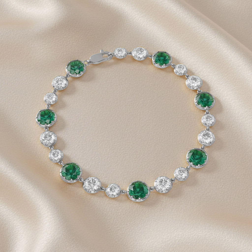Round Cut 10.95 Carat Lab Diamond and Gemstone Georgian  Bracelet