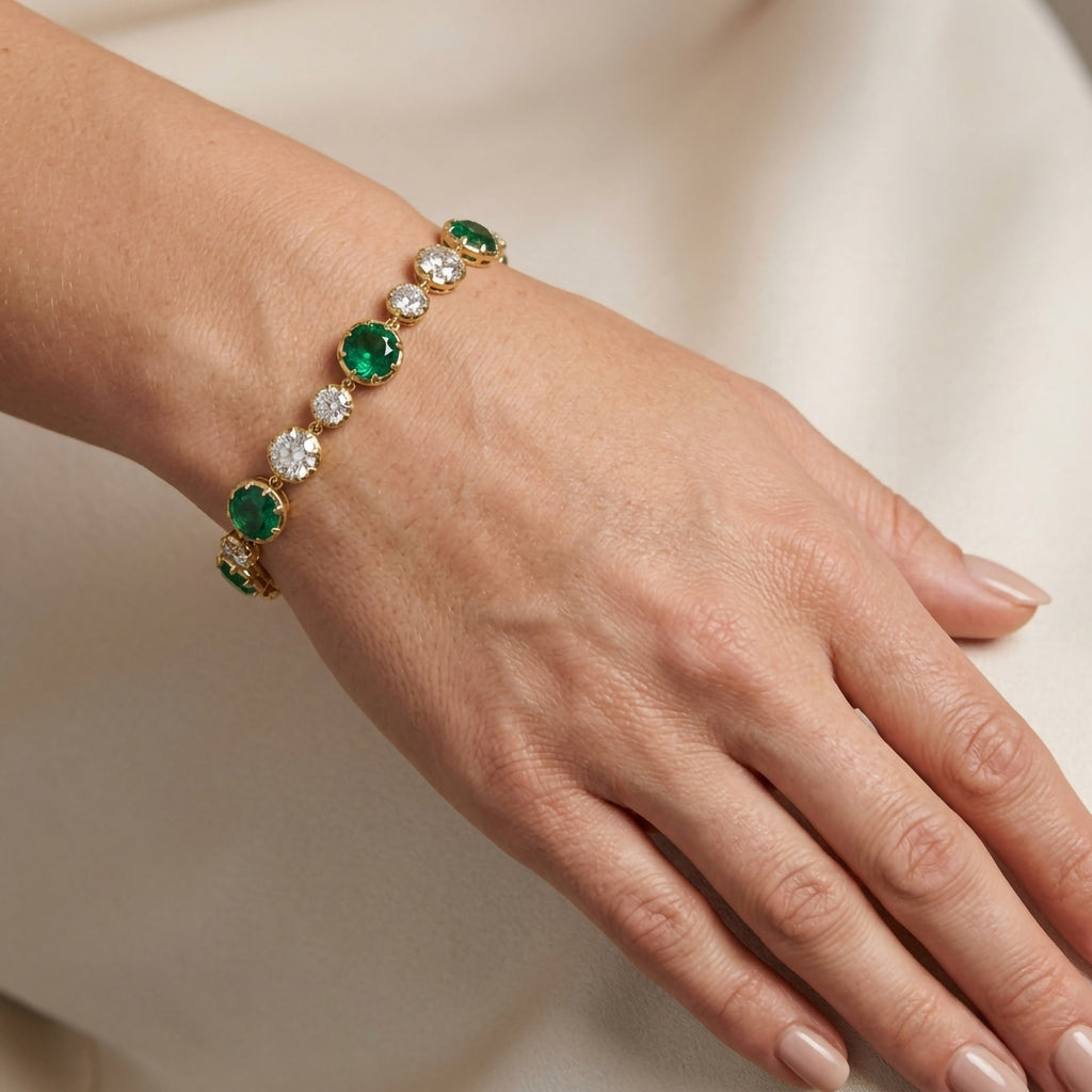 Round Shape 10.95 Carat Lab Diamond and Gemstone Georgian  Bracelet