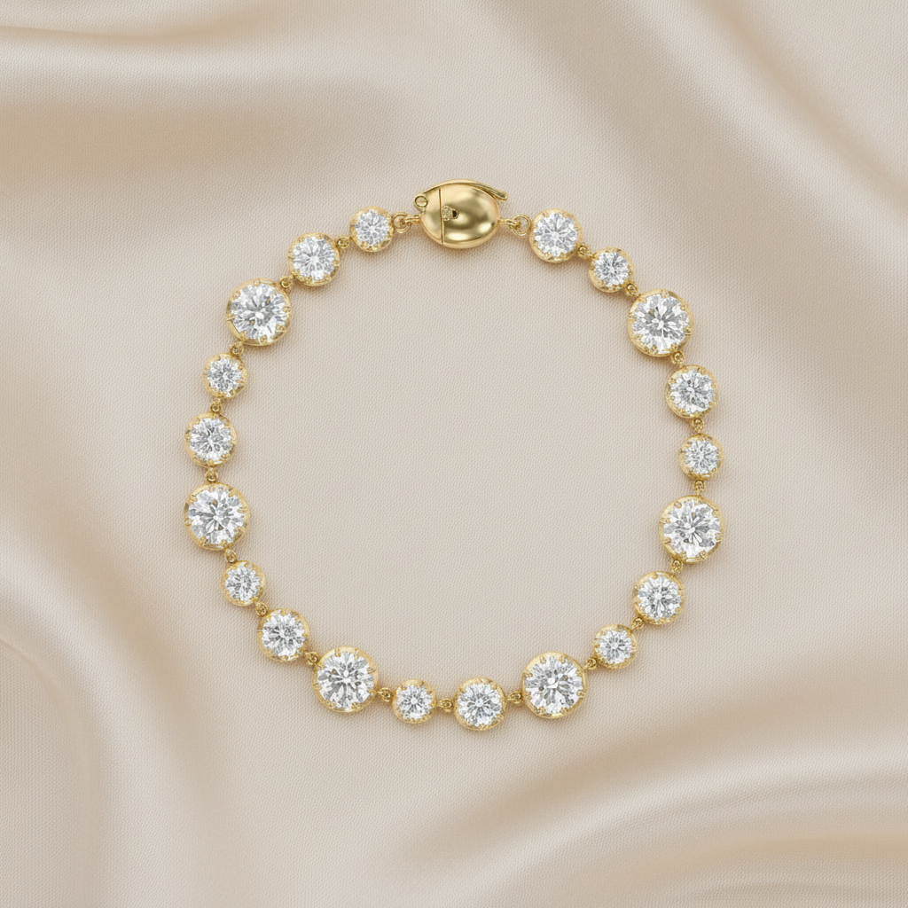 Round Shape 11.40 carat Lab grown Diamond Two Tone Bracelet