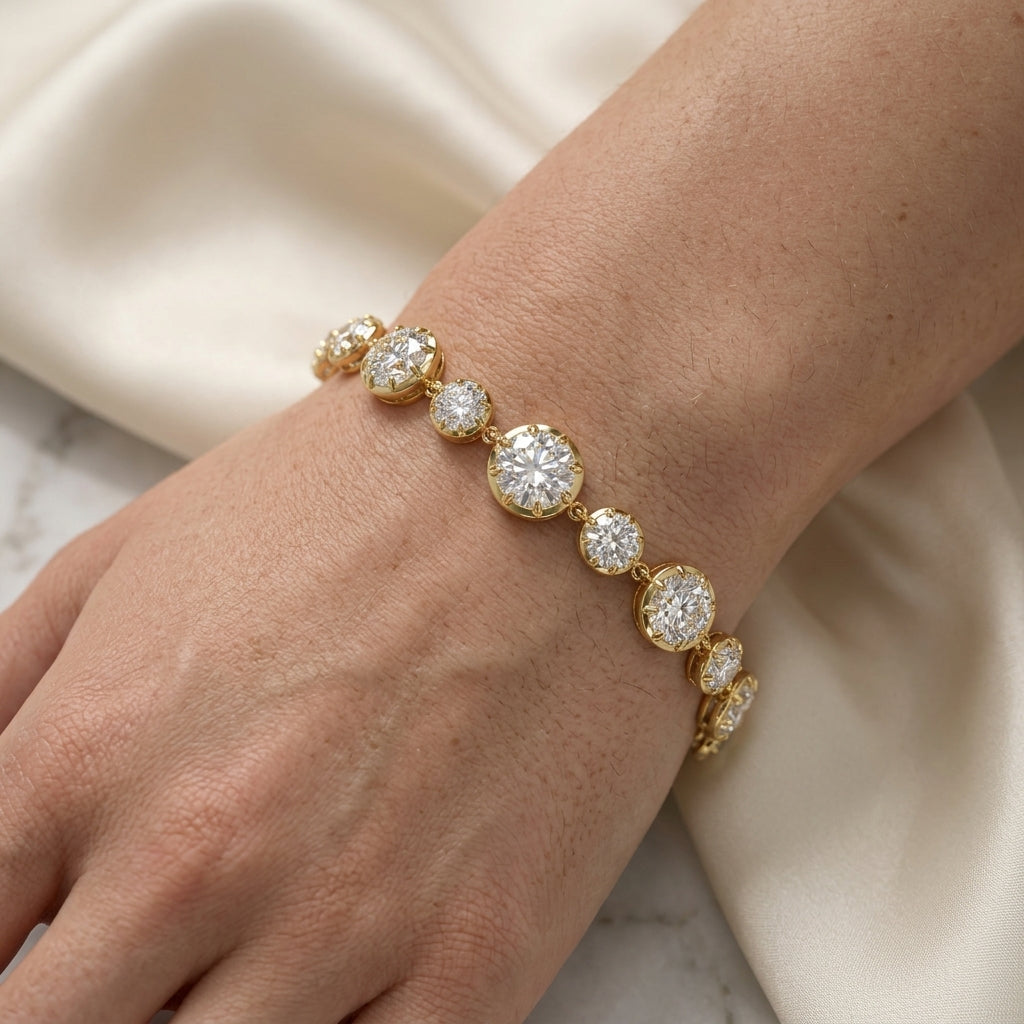 Round Shape 11.40 carat Lab grown Diamond Two Tone Bracelet