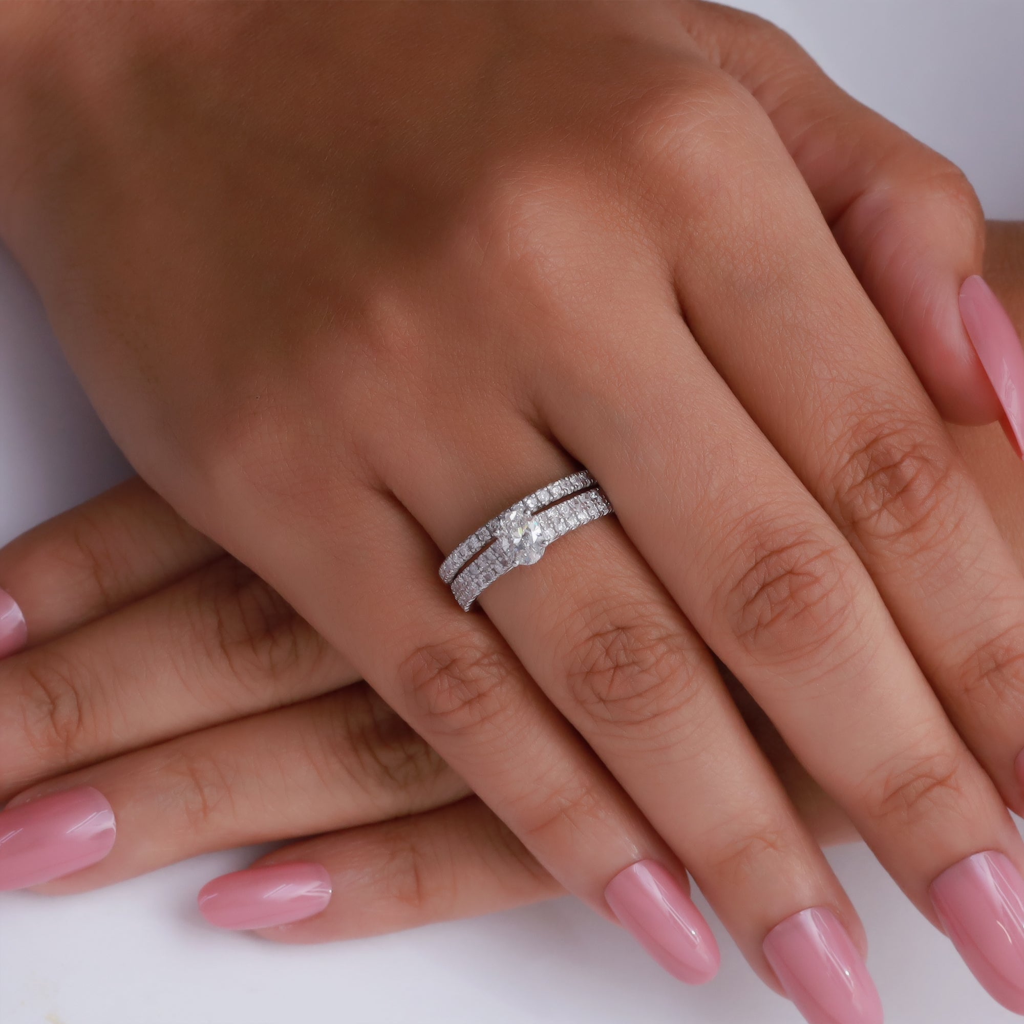 1.20 Carat Oval and Round Cut Lab Grown Diamond Bridal Set Engagement Ring