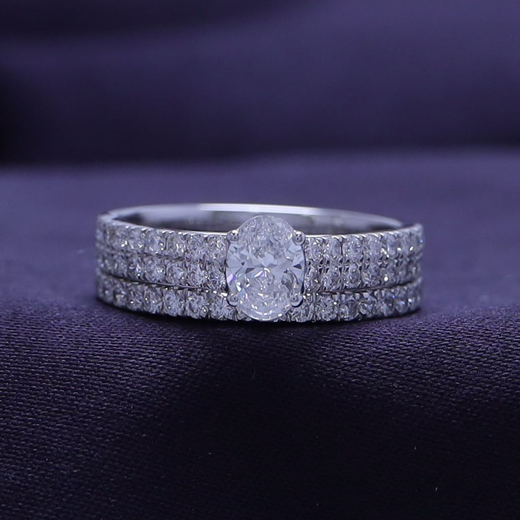 1.20 Carat Oval and Round Cut Lab Grown Diamond Bridal Set Engagement Ring