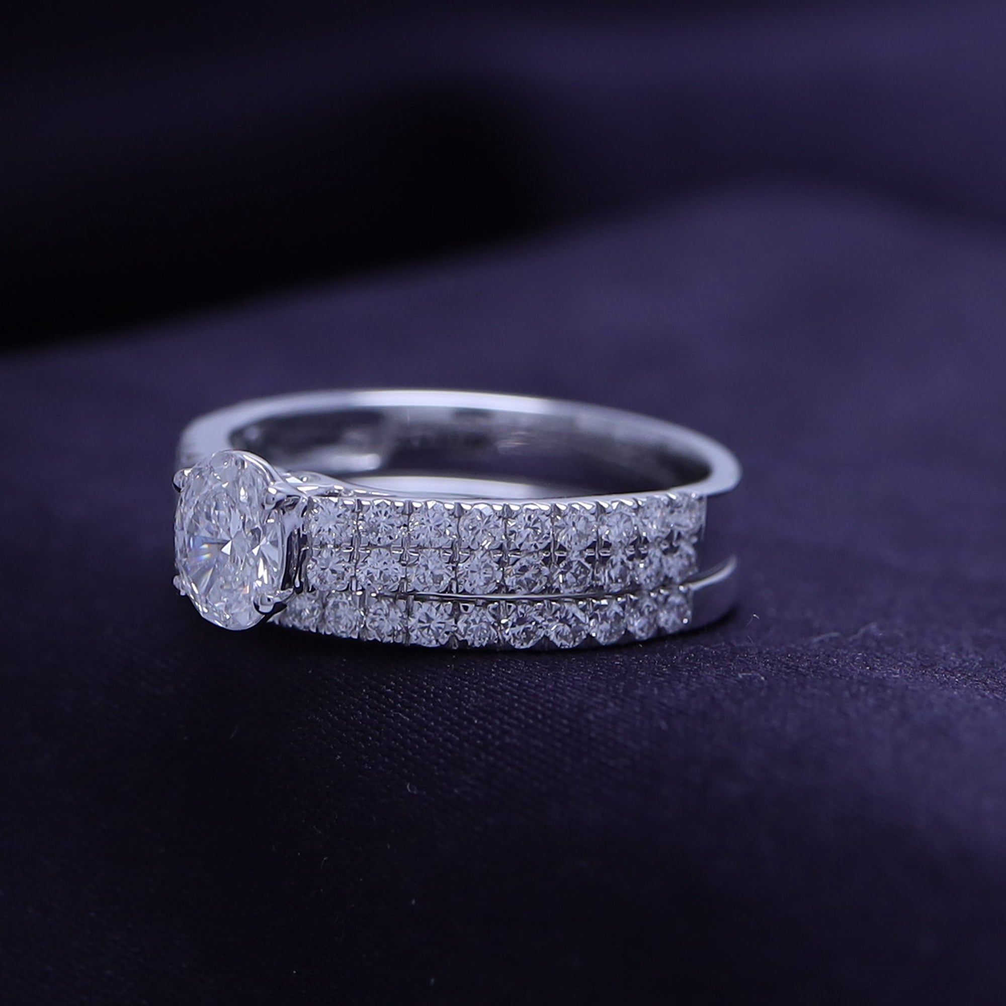 1.20 Carat Oval and Round Cut Lab Grown Diamond Bridal Set Engagement Ring