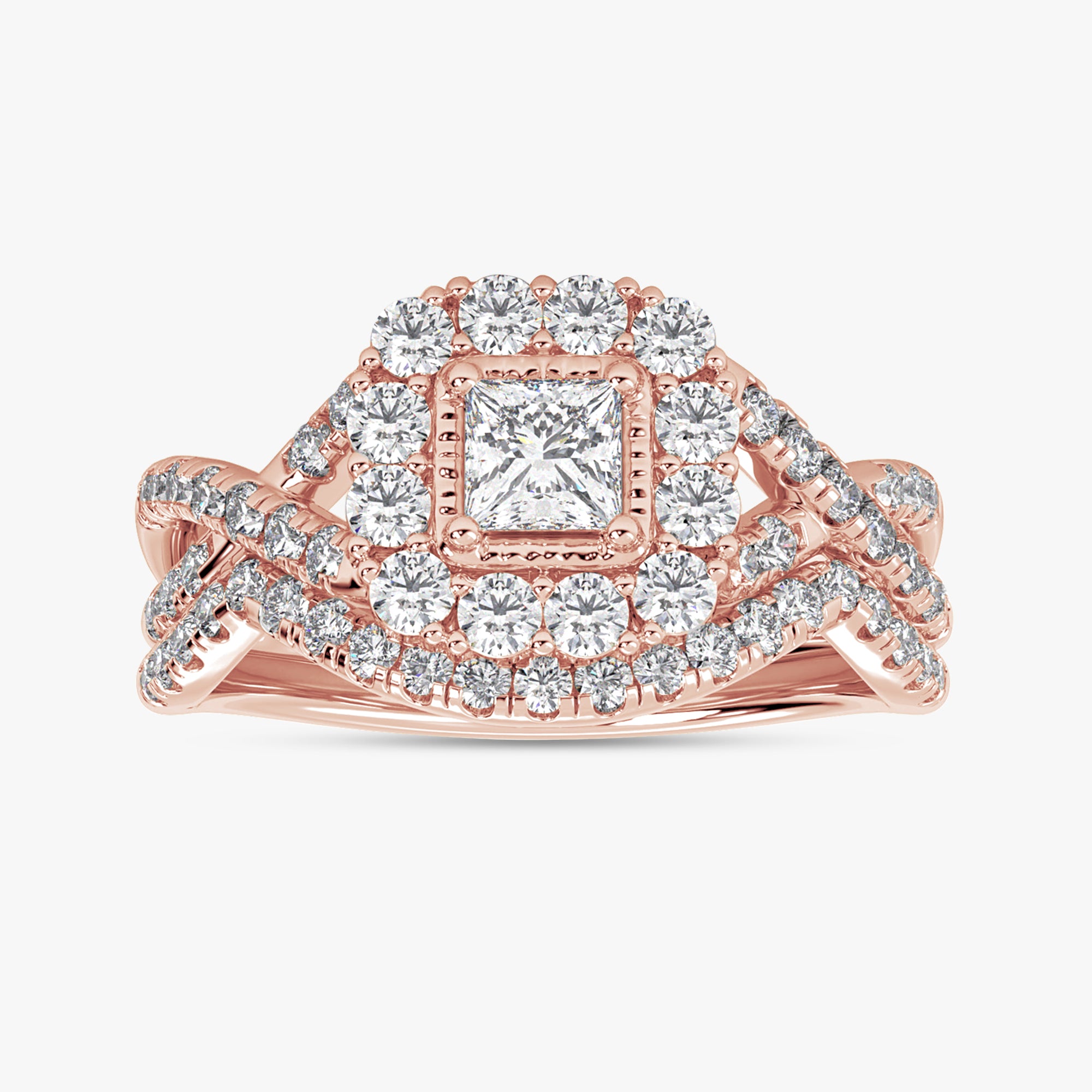 1.05 Carat Princess and Round Cut Lab Grown Diamond Bridal Set Wedding Ring