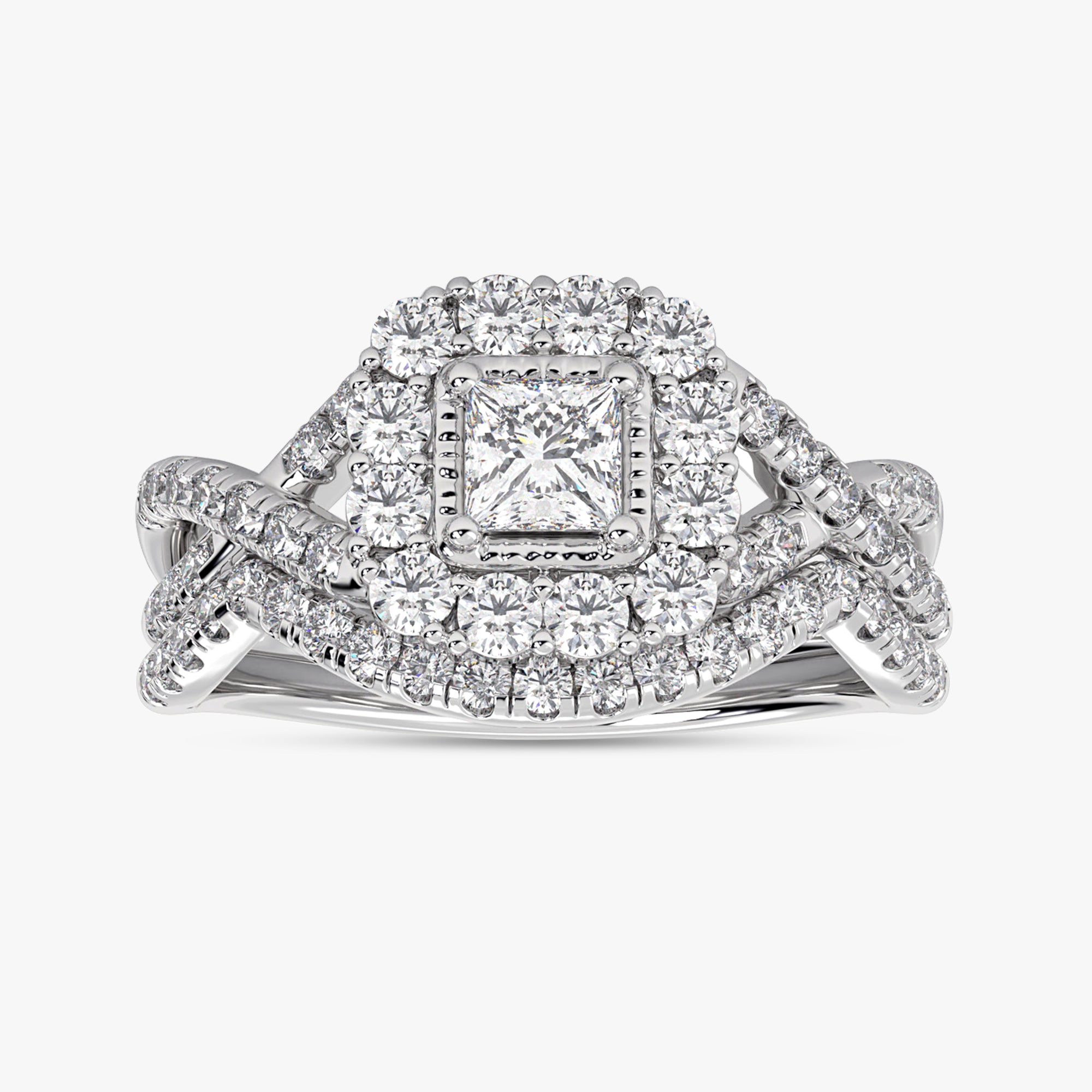 1.05 Carat Princess and Round Cut Lab Grown Diamond Bridal Set Wedding Ring