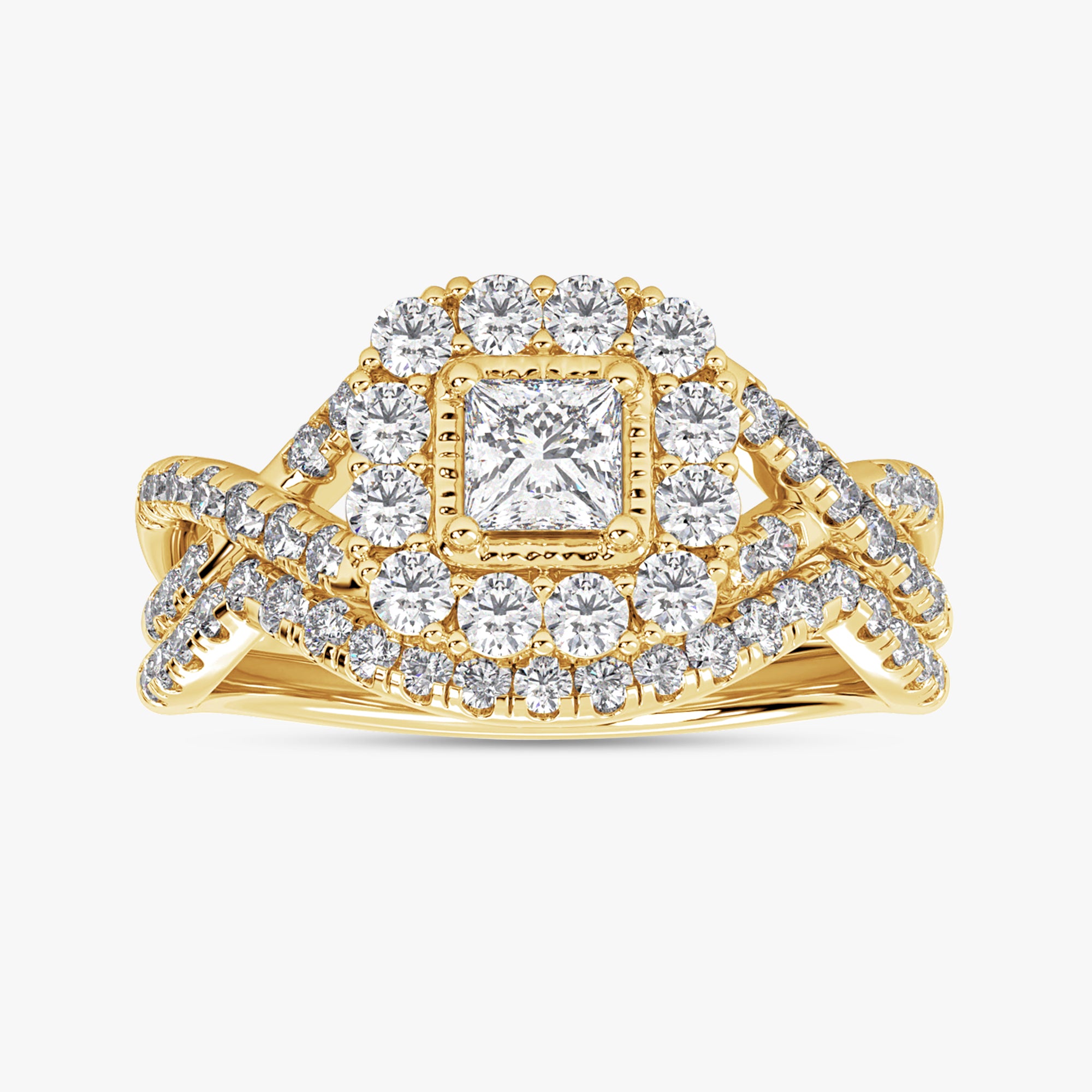 1.05 Carat Princess and Round Cut Lab Grown Diamond Bridal Set Wedding Ring