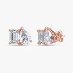 2.77 Carat Emerald and Pear Shape Lab Grown Diamond Toi et Moi Stud Earrings