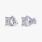 2.77 Carat Emerald and Pear Shape Lab Grown Diamond Toi et Moi Stud Earrings