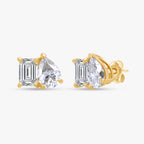 2.77 Carat Emerald and Pear Shape Lab Grown Diamond Toi et Moi Stud Earrings
