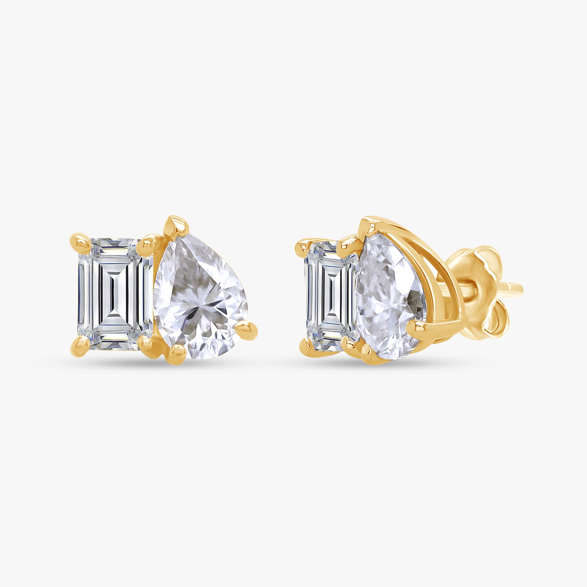 2.60 Carat Emerald and Pear Shape Lab Grown Diamond Toi et Moi Stud Earrings