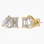2.77 Carat Emerald and Pear Shape Lab Grown Diamond Toi et Moi Stud Earrings
