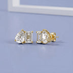 2.77 Carat Emerald and Pear Shape Lab Grown Diamond Toi et Moi Stud Earrings