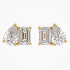 2.77 Carat Emerald and Pear Shape Lab Grown Diamond Toi et Moi Stud Earrings