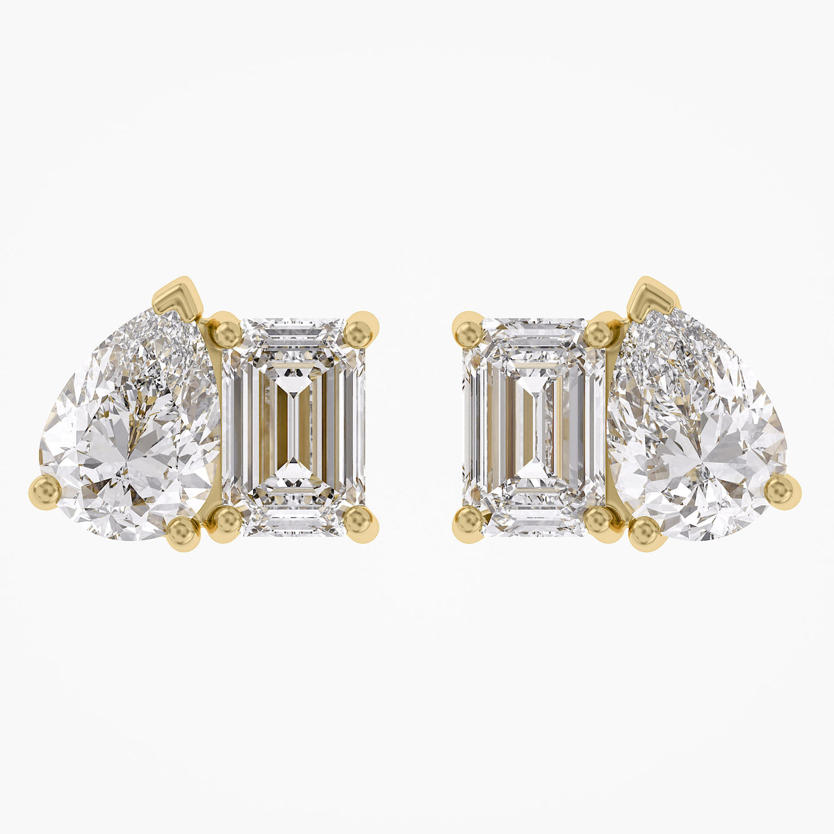 2.77 Carat Emerald and Pear Shape Lab Grown Diamond Toi et Moi Stud Earrings