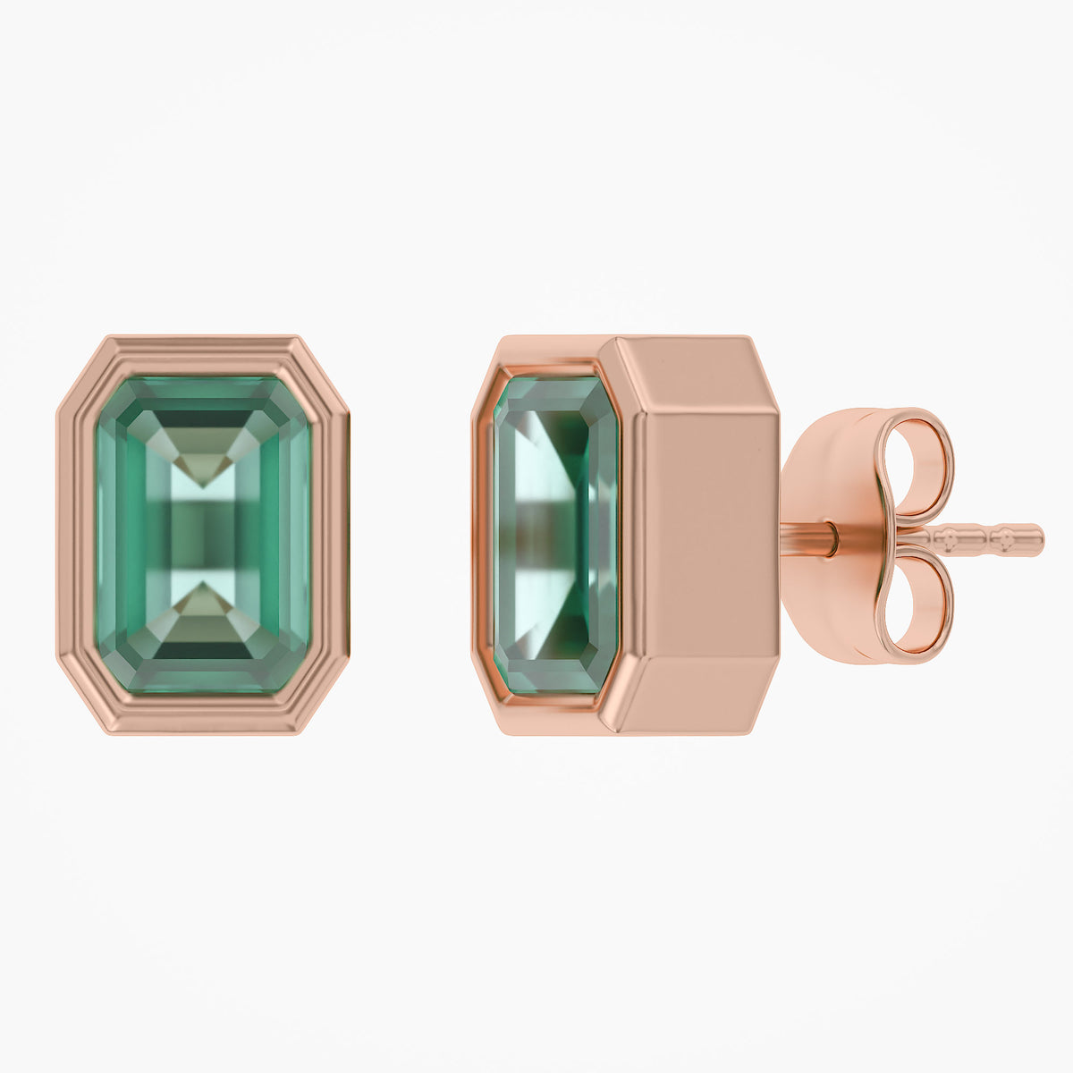 1.00 Carat Emerald Cut Lab Grown Gemstone Solitaire Stud Earrings