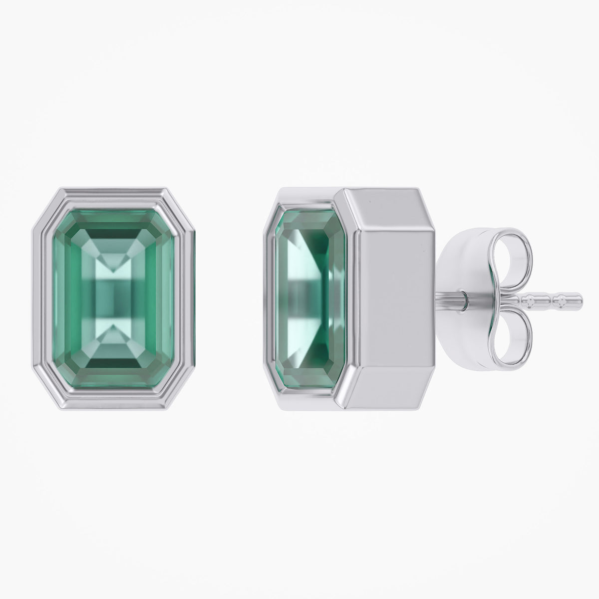 1.00 Carat Emerald Cut Lab Grown Gemstone Solitaire Stud Earrings