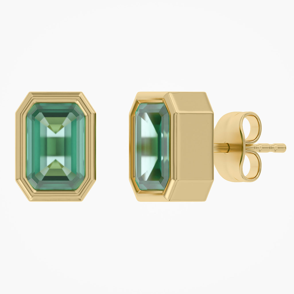 1.00 Carat Emerald Cut Lab Grown Gemstone Solitaire Stud Earrings