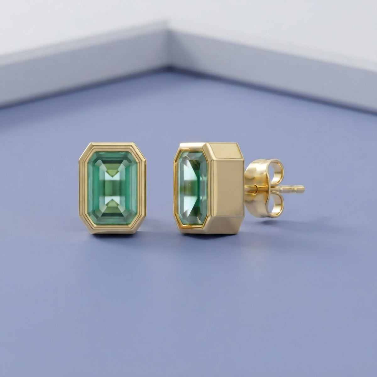 1.00 Carat Emerald Cut Lab Grown Gemstone Solitaire Stud Earrings