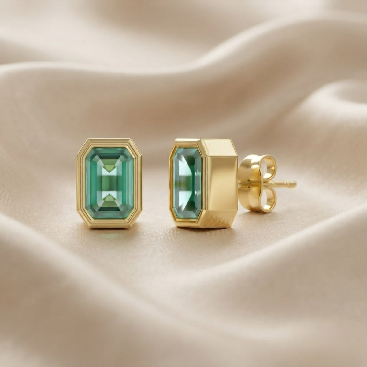 1.00 Carat Emerald Cut Lab Grown Gemstone Solitaire Stud Earrings