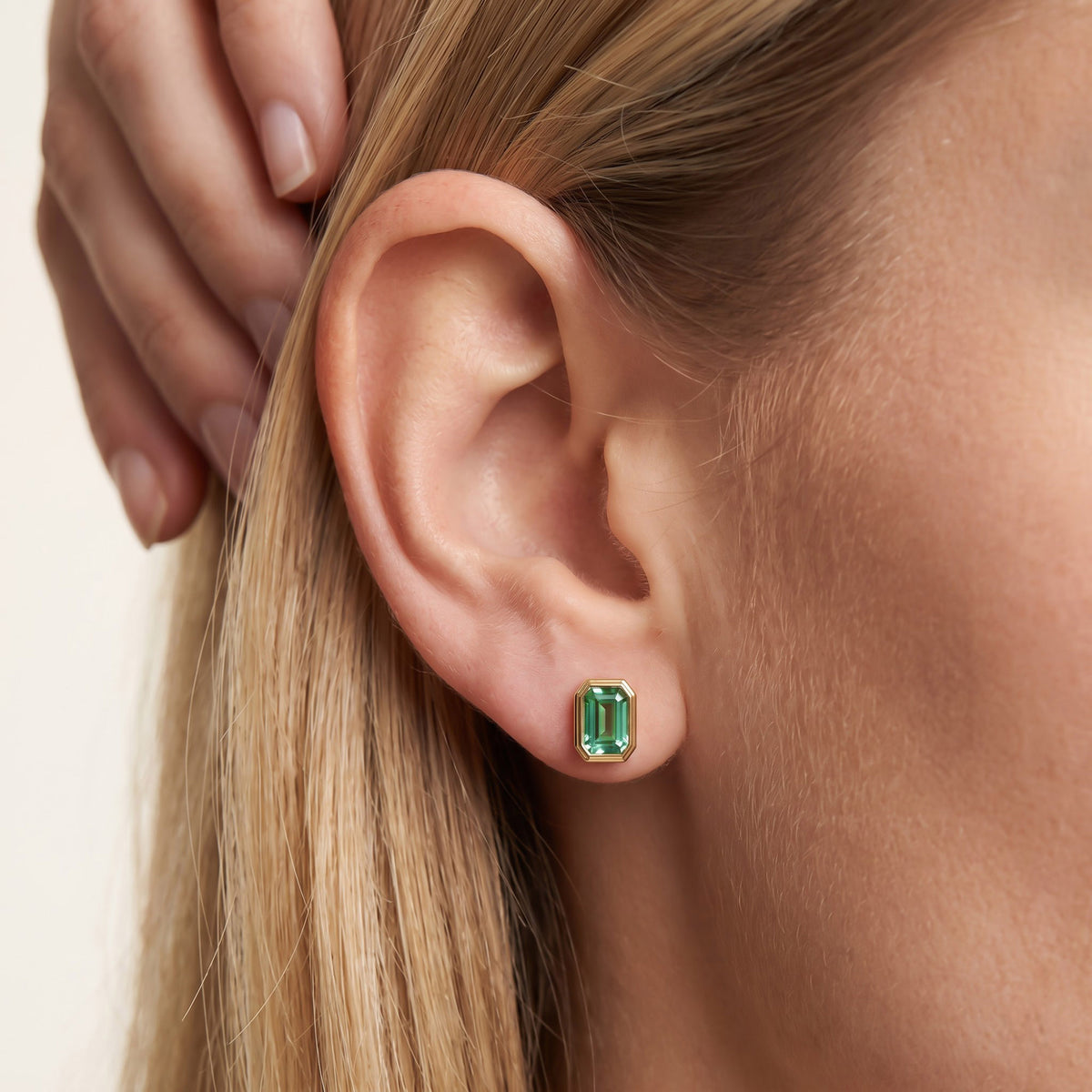 1.00 Carat Emerald Cut Lab Grown Gemstone Solitaire Stud Earrings