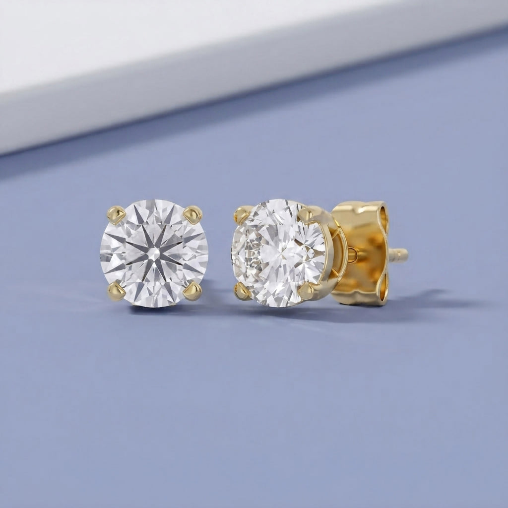 1.03 Carat Round Cut Lab Grown Diamond Solitaire Stud Earrings