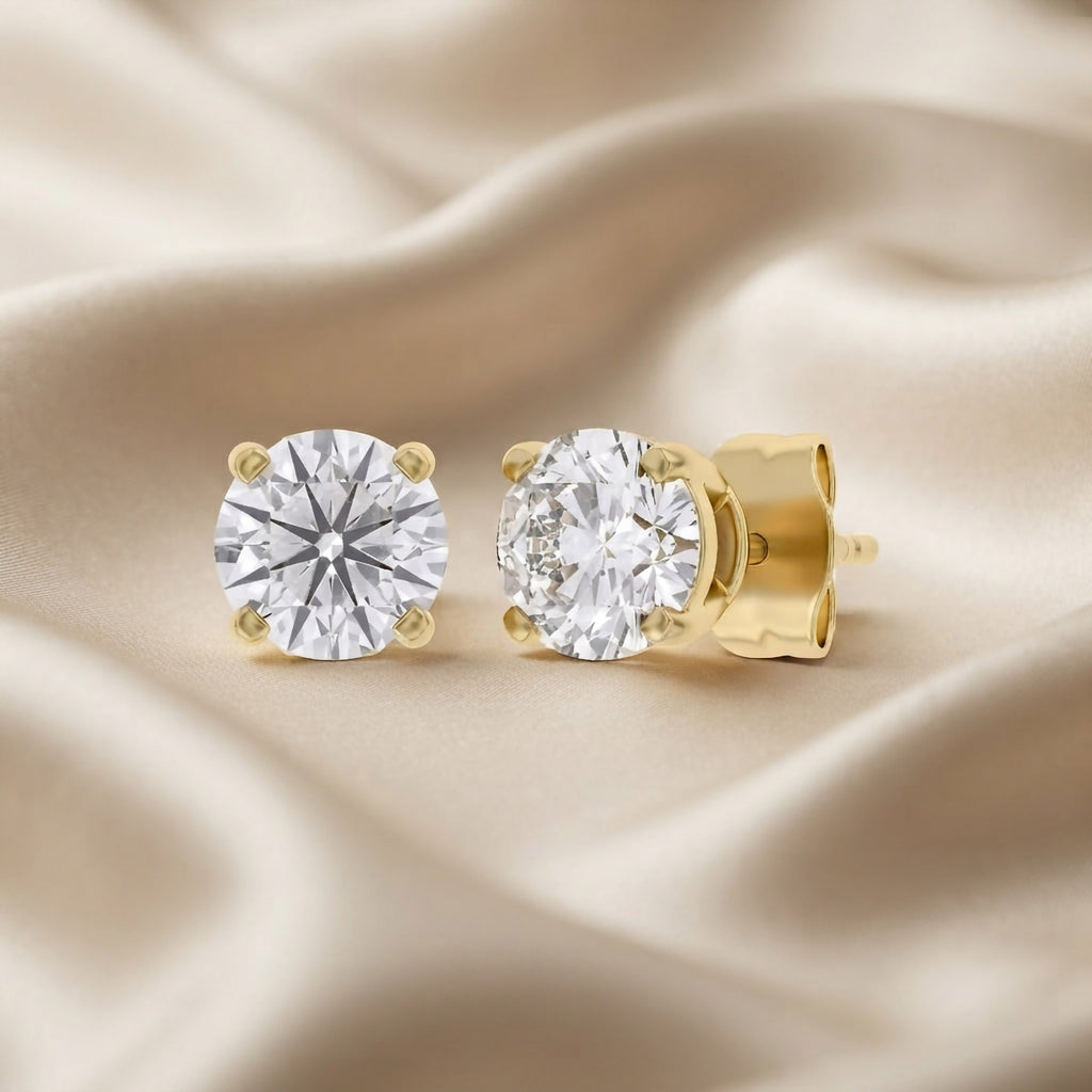 1.03 Carat Round Cut Lab Grown Diamond Solitaire Stud Earrings