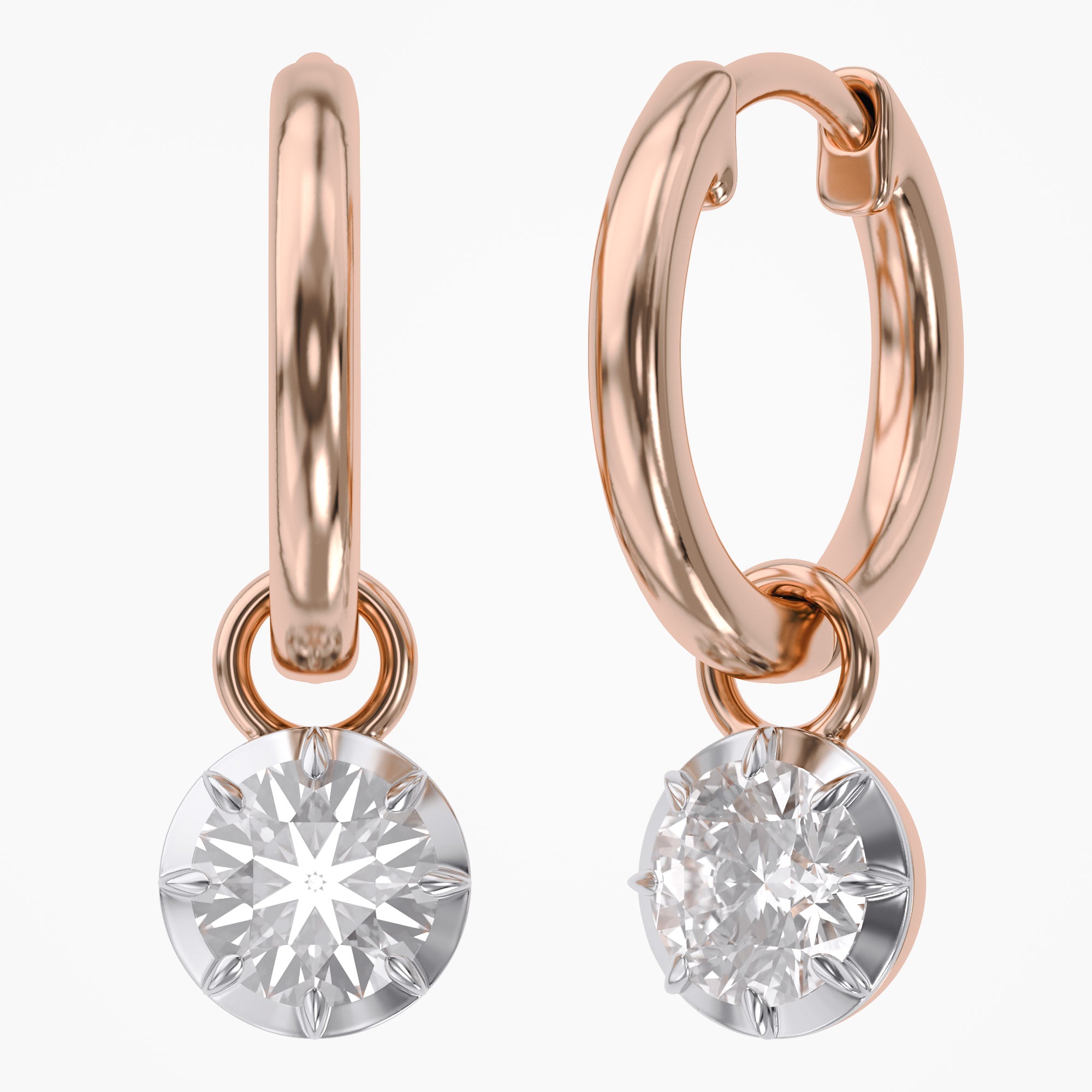1.00 Carat Round Cut Lab Grown Diamond Drop Solitaire Earrings