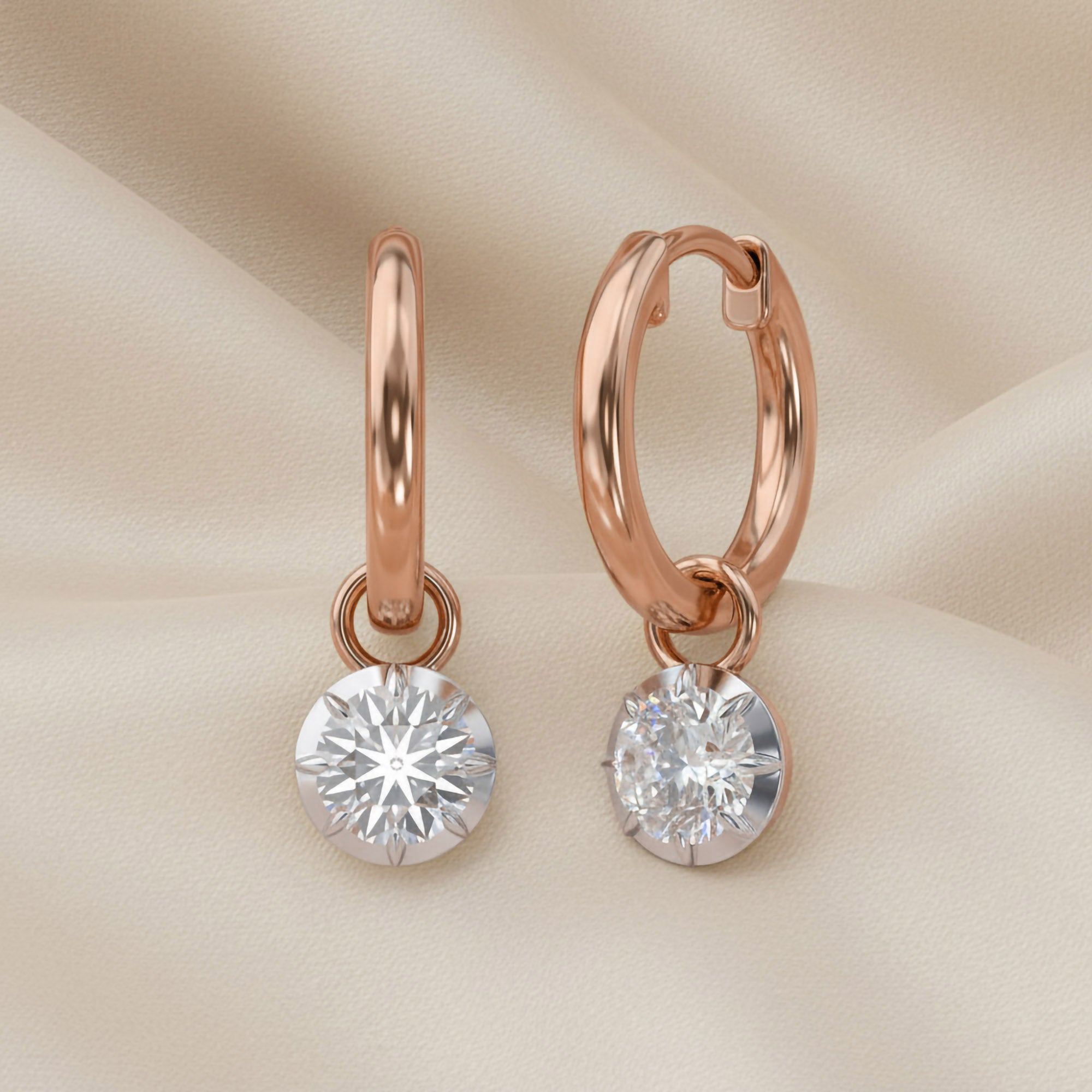 1.00 Carat Round Cut Lab Grown Diamond Drop Solitaire Earrings