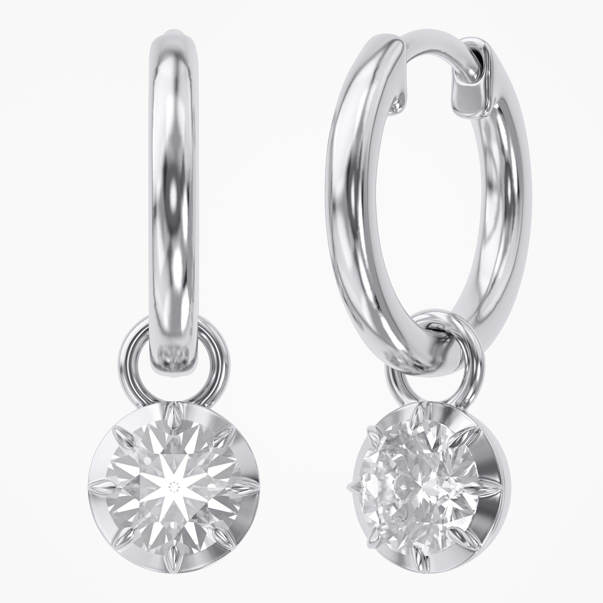 1.00 Carat Round Cut Lab Grown Diamond Drop Solitaire Earrings