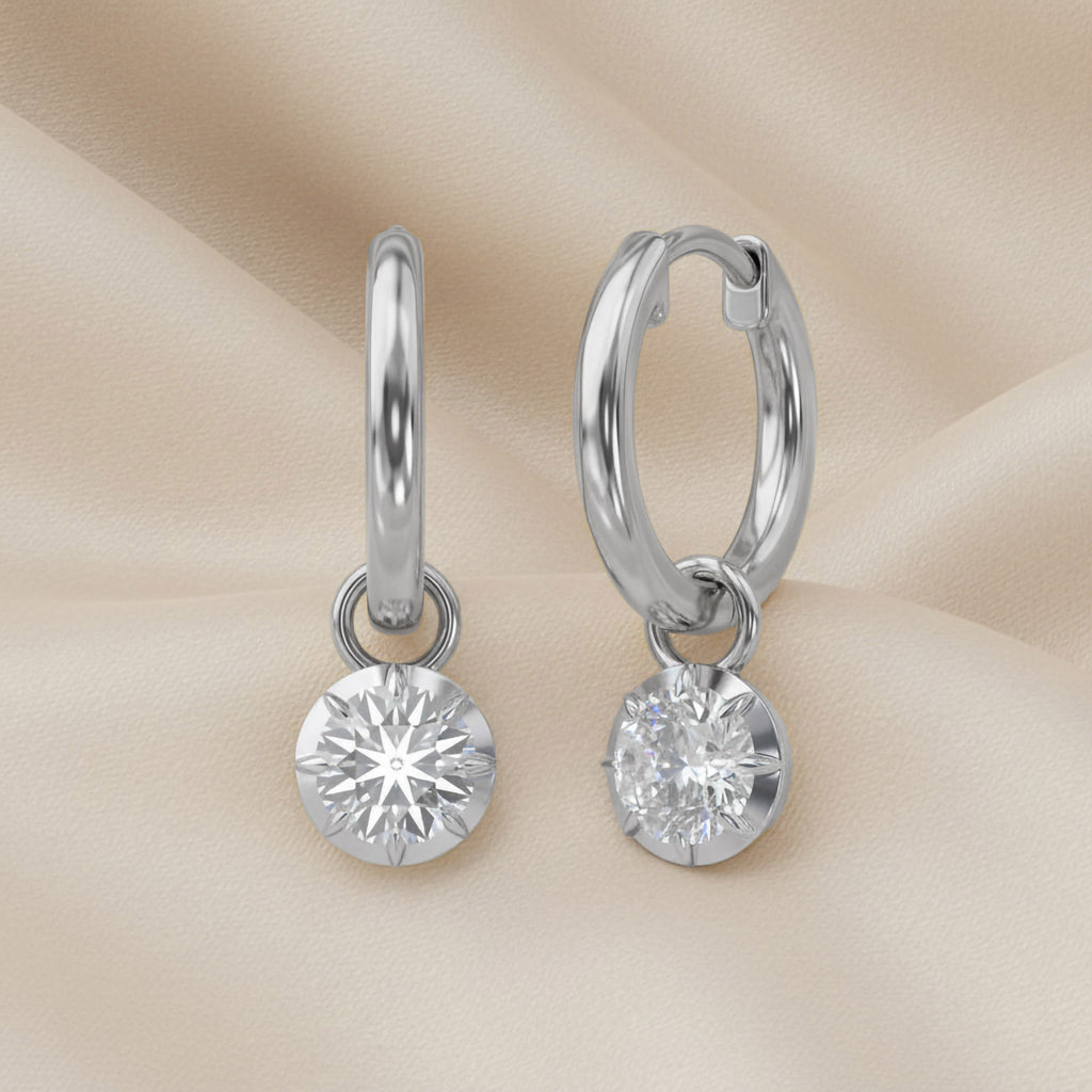 1.00 Carat Round Cut Lab Grown Diamond Drop Solitaire Earrings