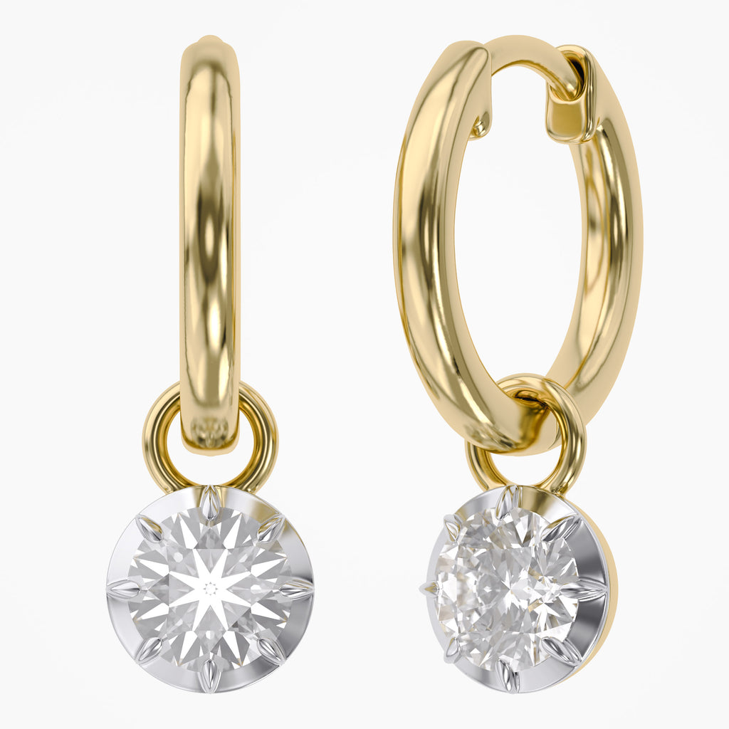 1.00 Carat Round Cut Lab Grown Diamond Drop Solitaire Earrings
