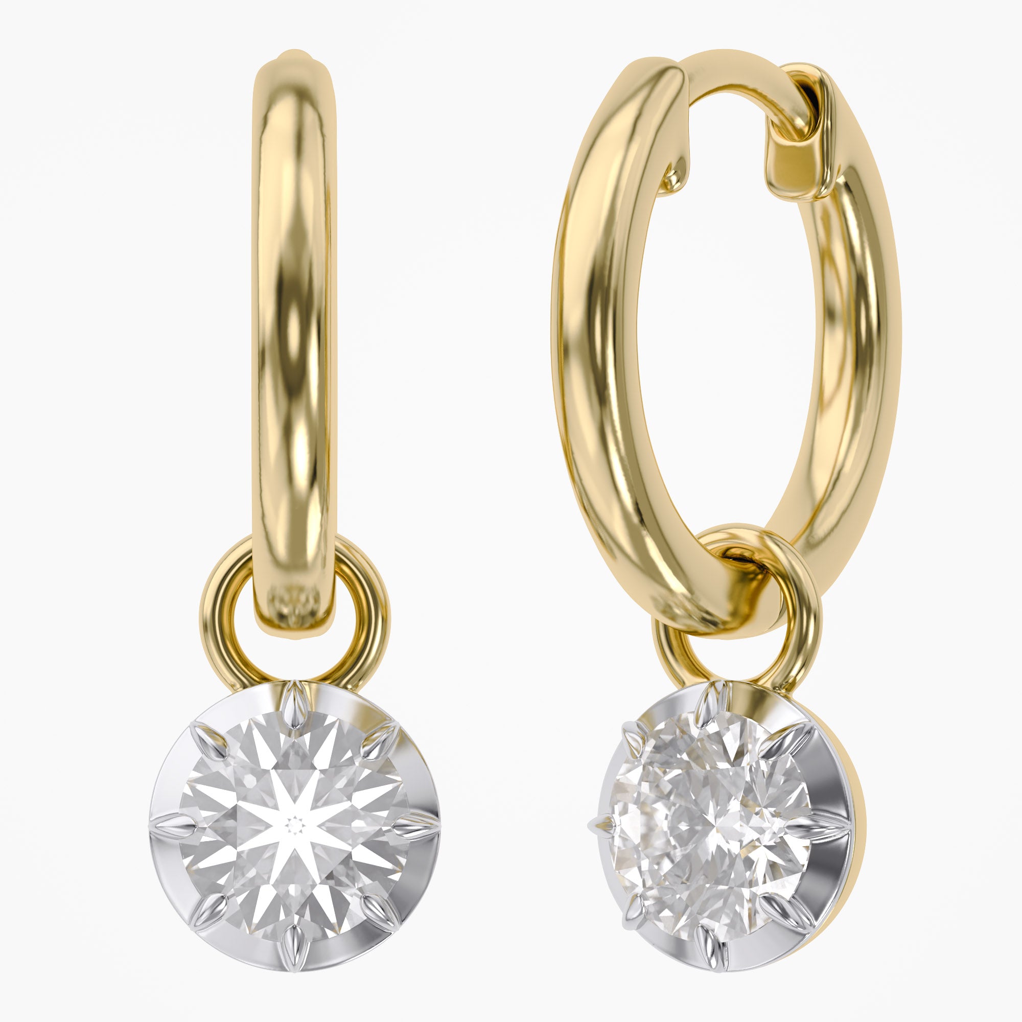 1.00 Carat Round Cut Lab Grown Diamond Drop Solitaire Earrings