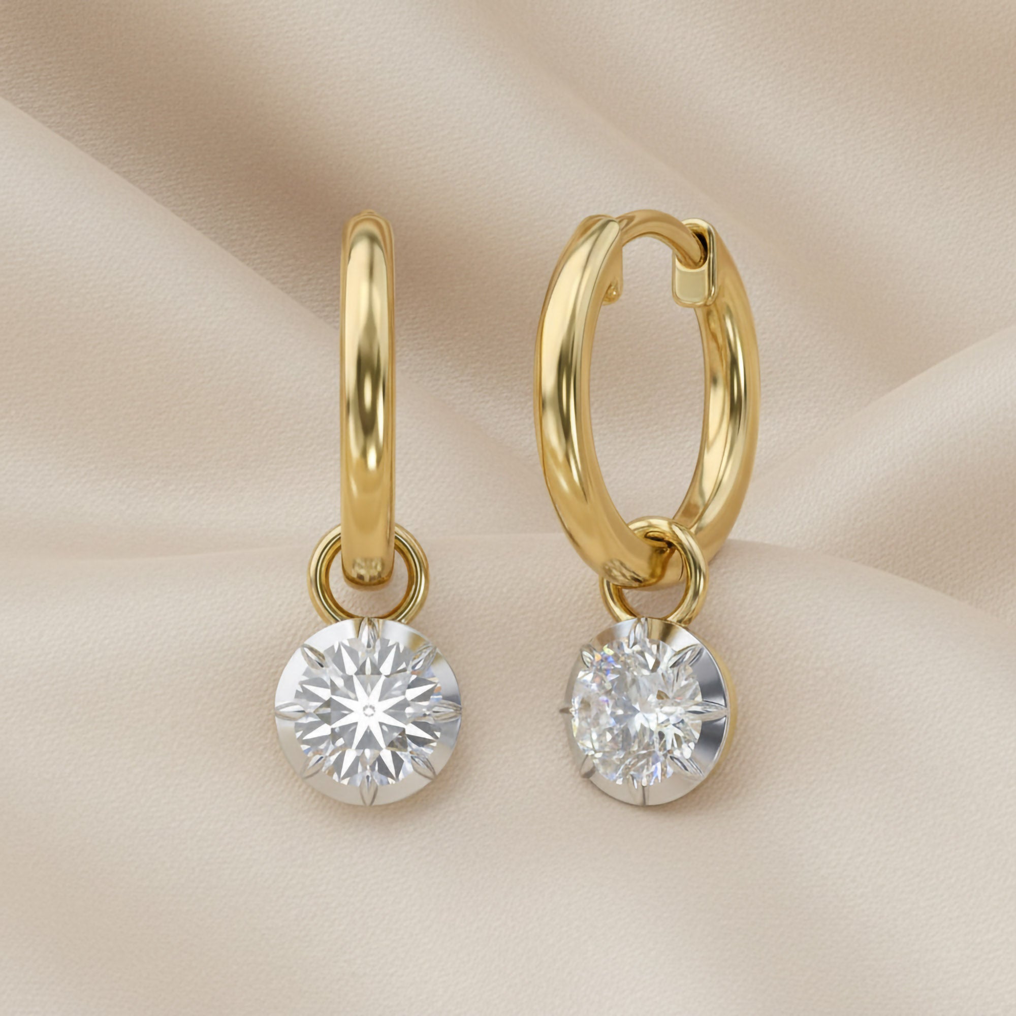 1.00 Carat Round Cut Lab Grown Diamond Drop Solitaire Earrings