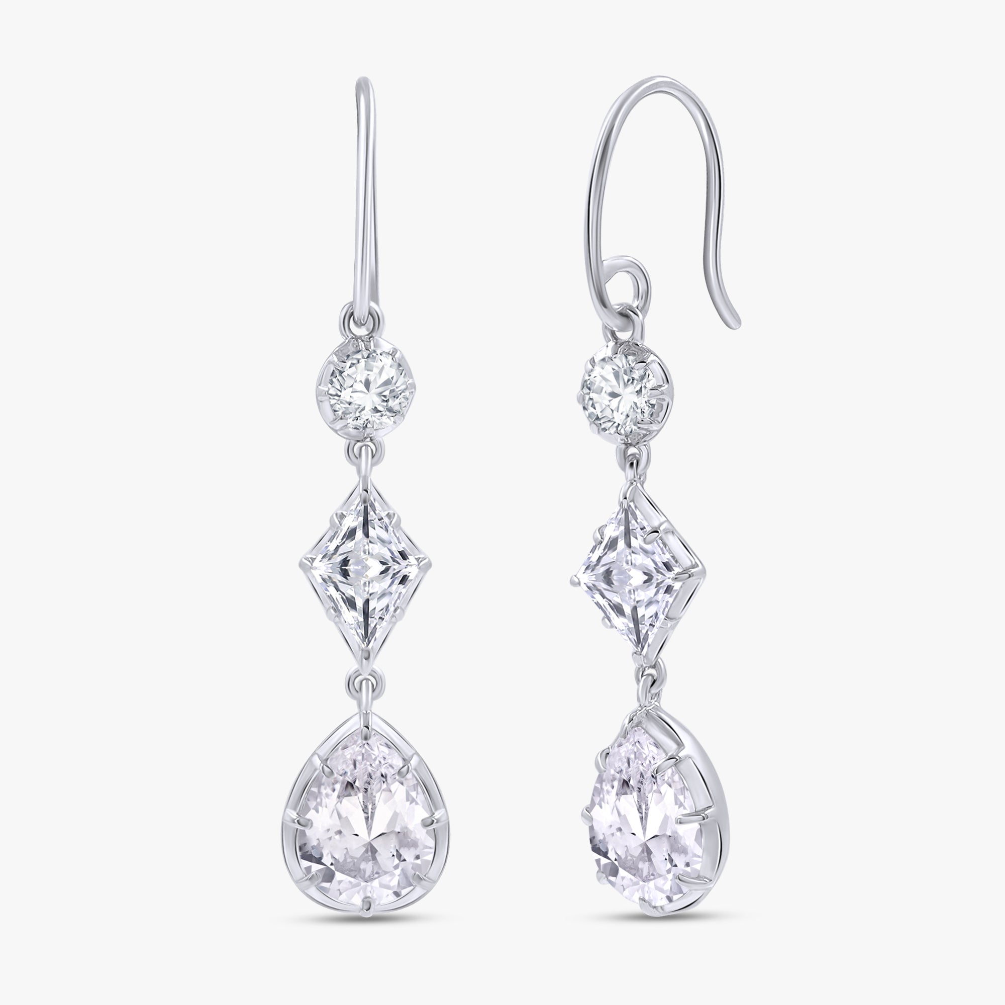 5.75 Carat Multishape Lab Grown Diamond Linear Drop Hook Earrings