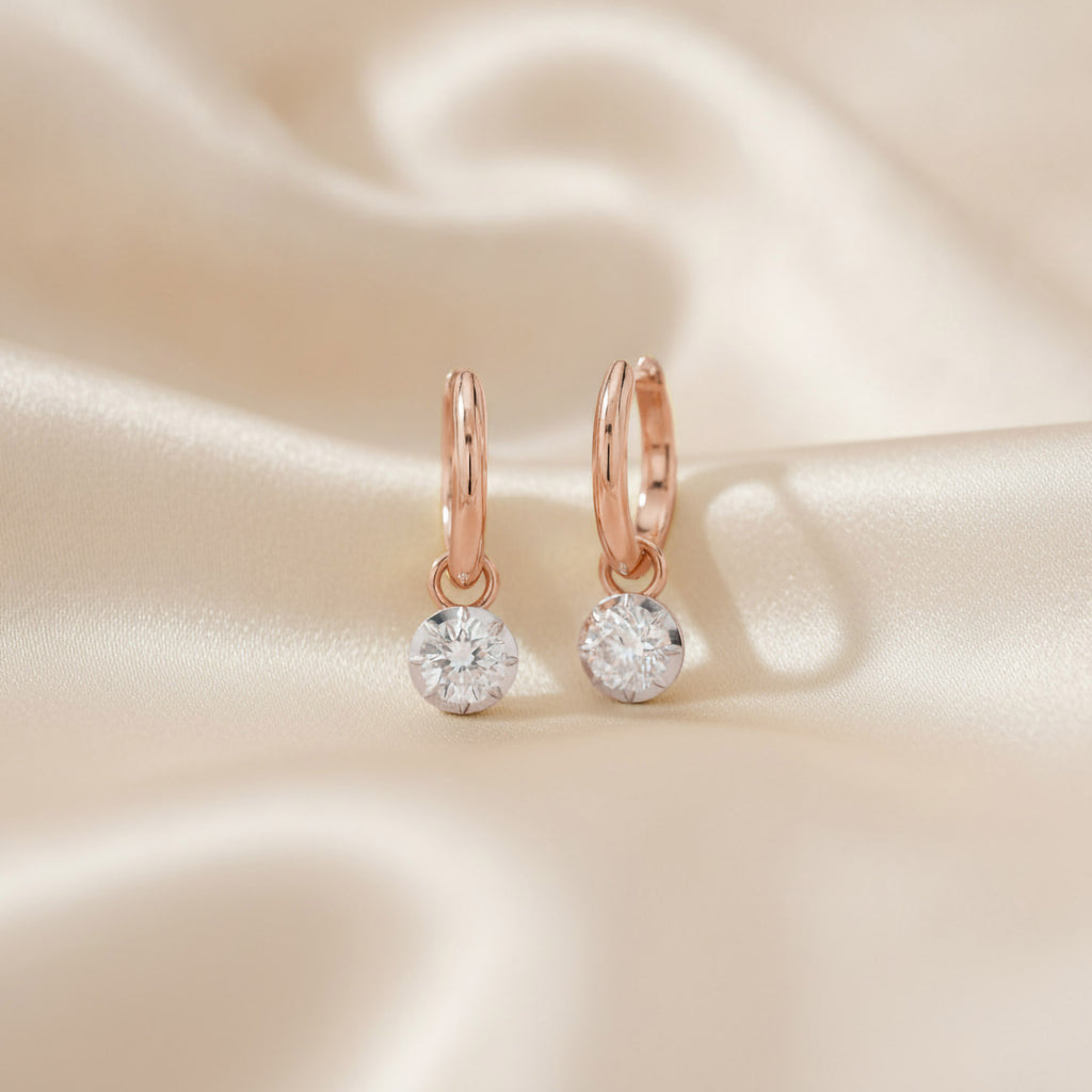1.00 Carat Round Cut Lab Grown Diamond Drop Dangle Earrings