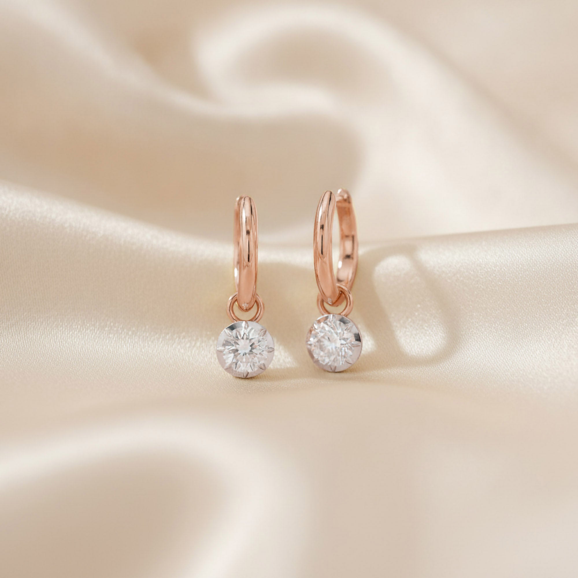 1.00 Carat Round Cut Lab Grown Diamond Drop Dangle Earrings