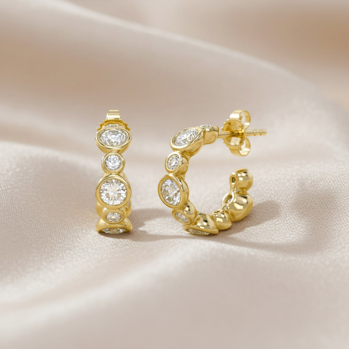 2.00 Carat Round Cut Lab Grown Diamond half Hoop Stud Earrings