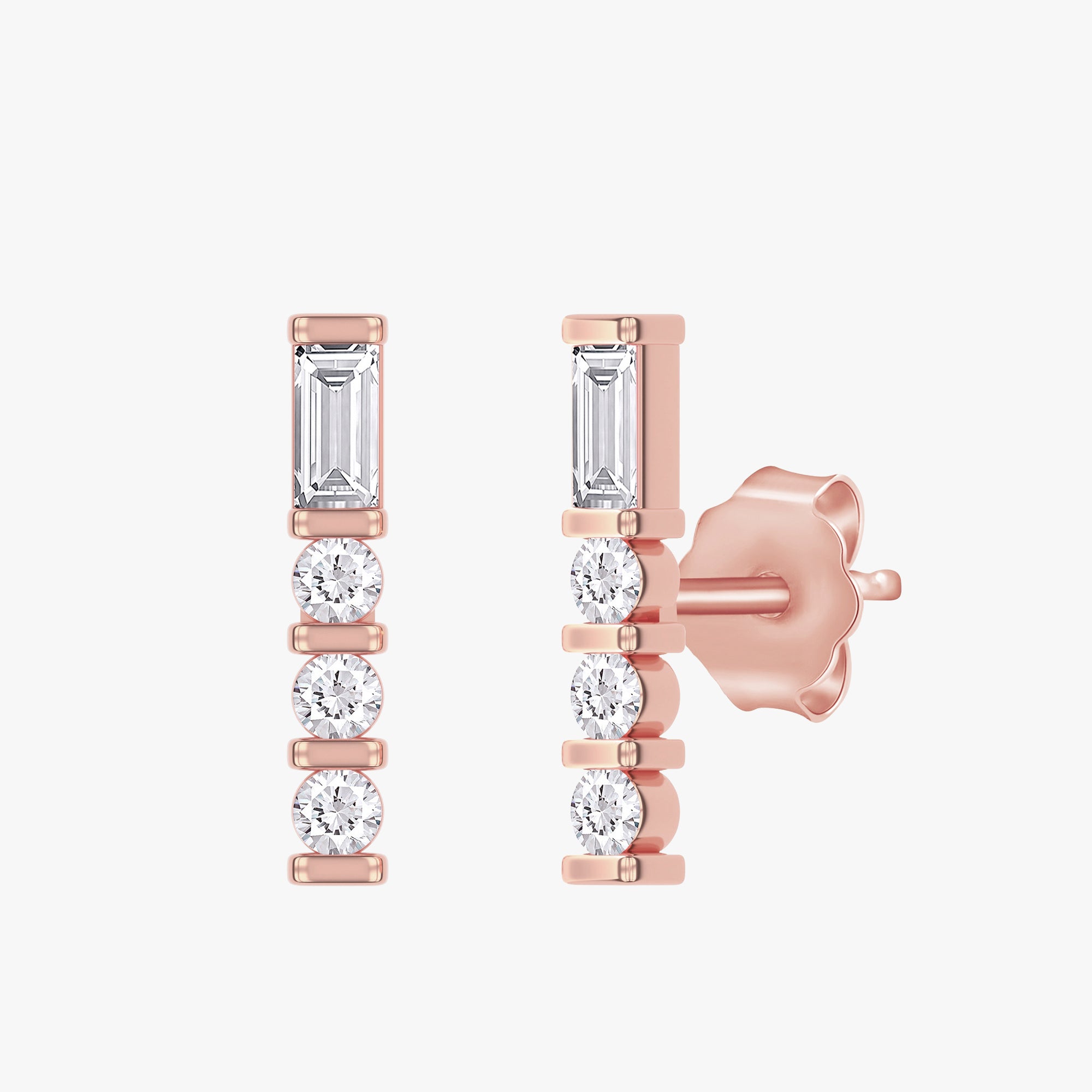 0.20 Carat Baguette and Round Cut Lab Grown Diamond Morse code Earrings Alphabet Letter "B"
