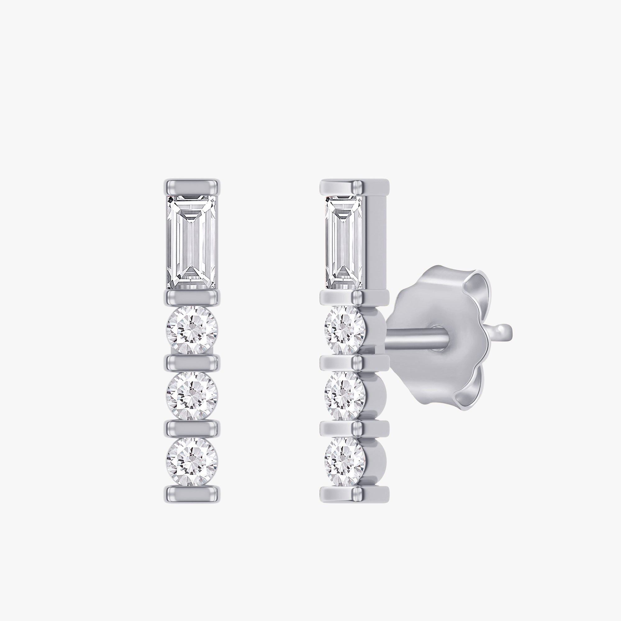 0.20 Carat Baguette and Round Cut Lab Grown Diamond Morse code Earrings Alphabet Letter "B"