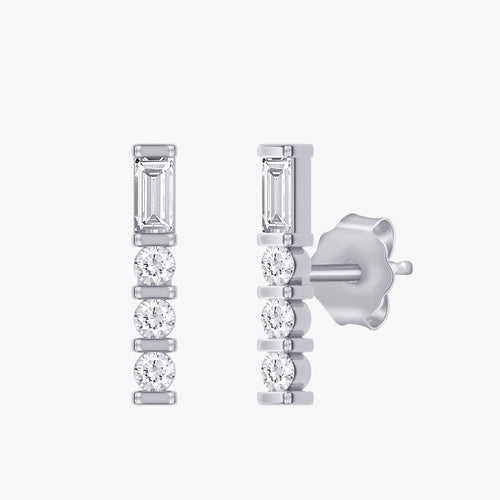 0.20 Carat Baguette and Round Cut Lab Grown Diamond Morse code Earrings Alphabet Letter "B"