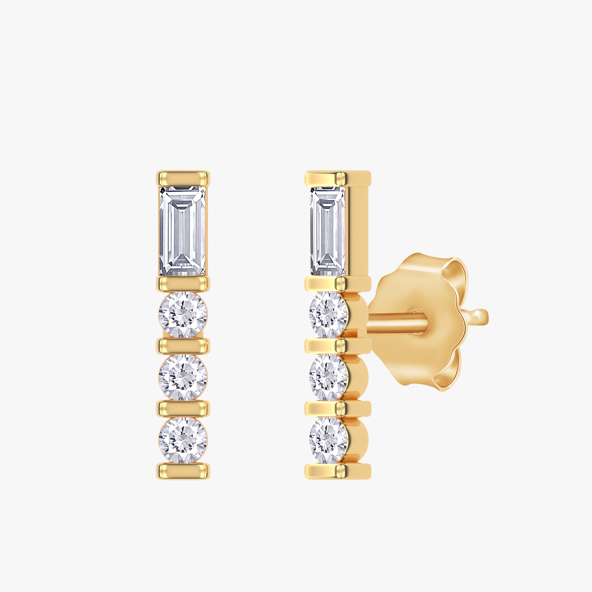0.20 Carat Baguette and Round Cut Lab Grown Diamond Morse code Earrings Alphabet Letter "B"