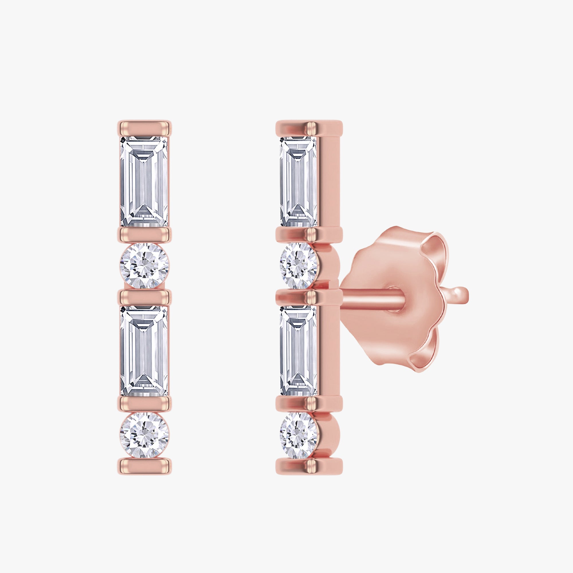 0.25 Carat Baguette and Round Cut Lab Grown Diamond Morse Code Earrings Alphabet Letter "C"