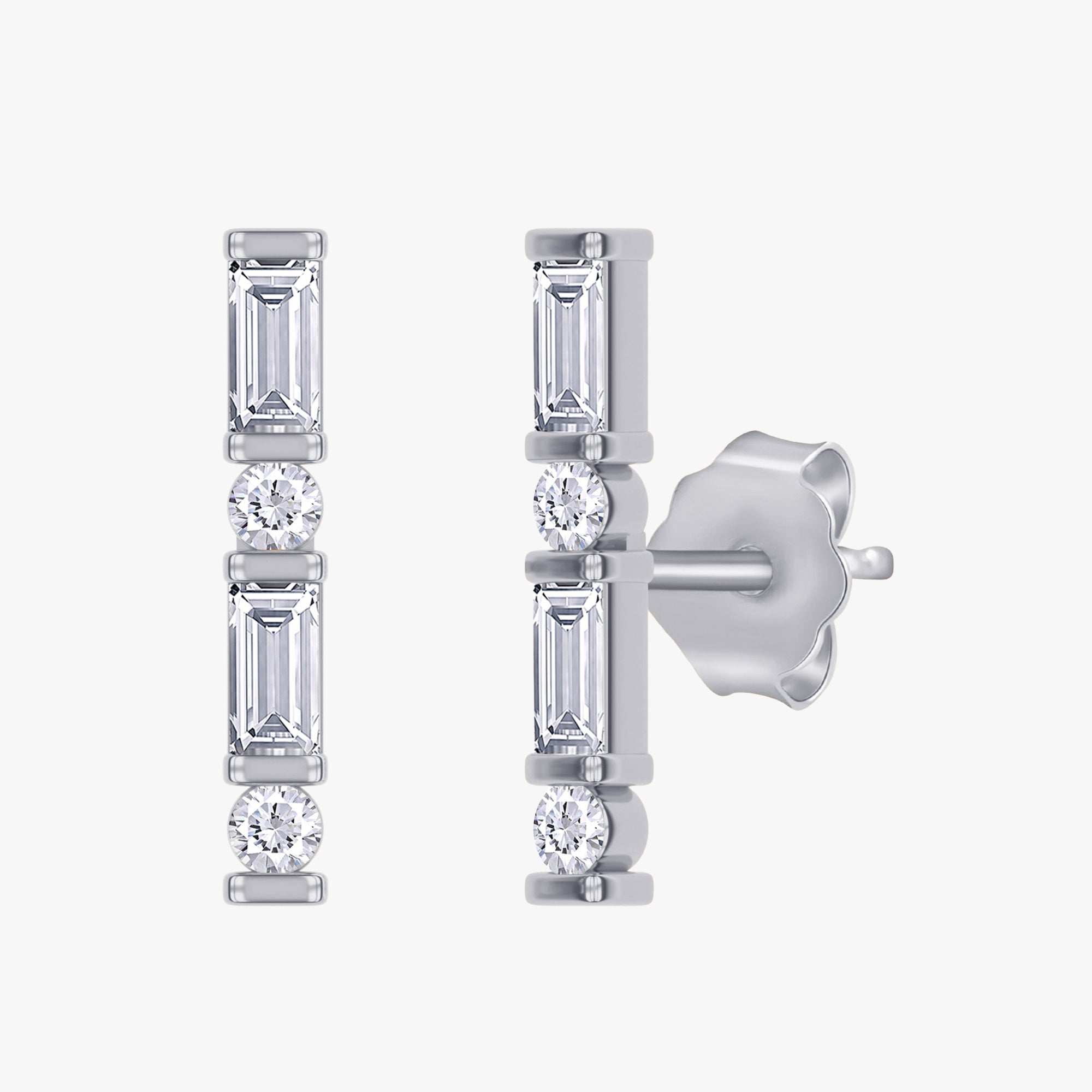 0.25 Carat Baguette and Round Cut Lab Grown Diamond Morse Code Earrings Alphabet Letter "C"