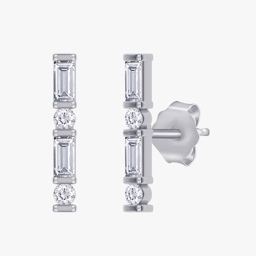 0.25 Carat Baguette and Round Cut Lab Grown Diamond Morse Code Earrings Alphabet Letter "C"